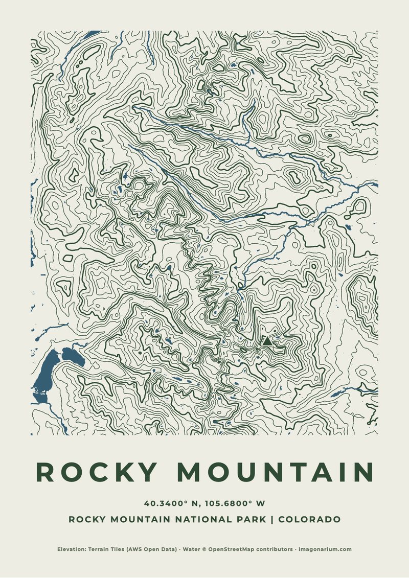 Rocky Mountain topographic map print
