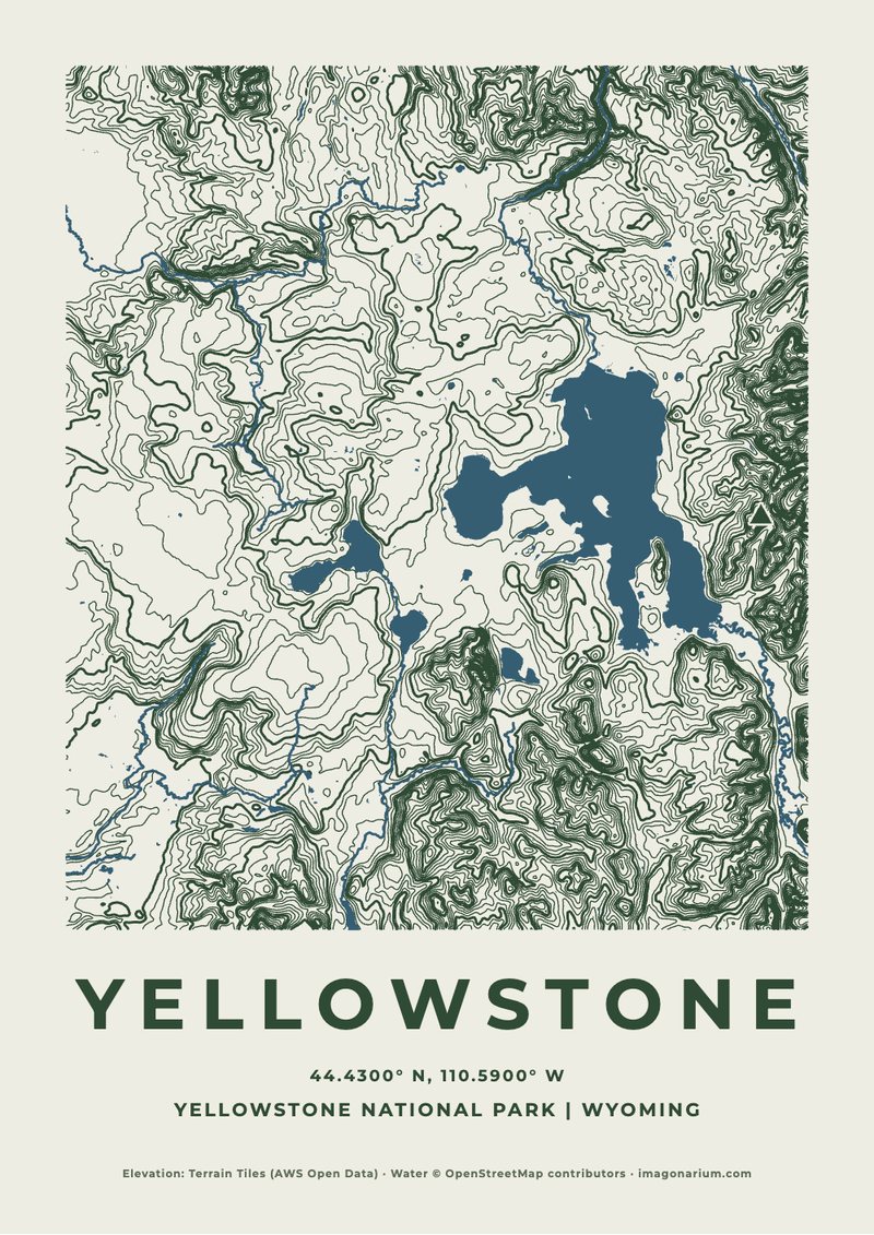 Yellowstone topographic map print