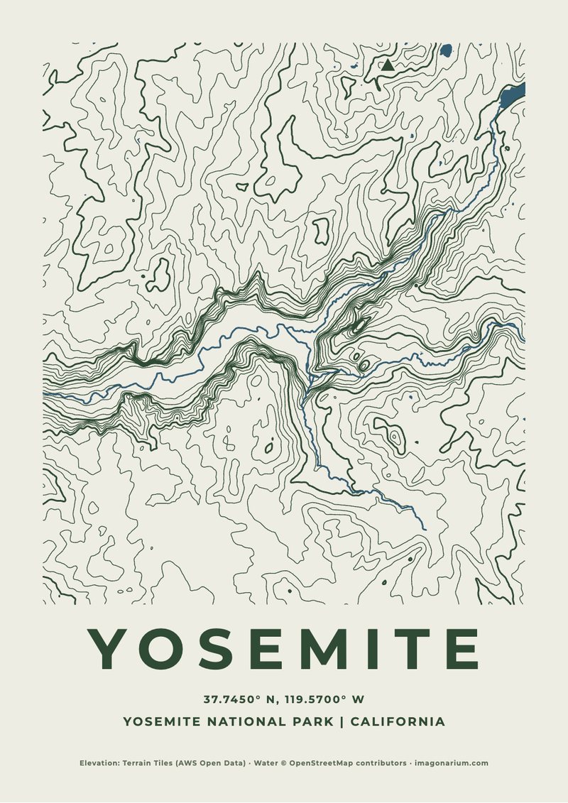 Yosemite topographic map print