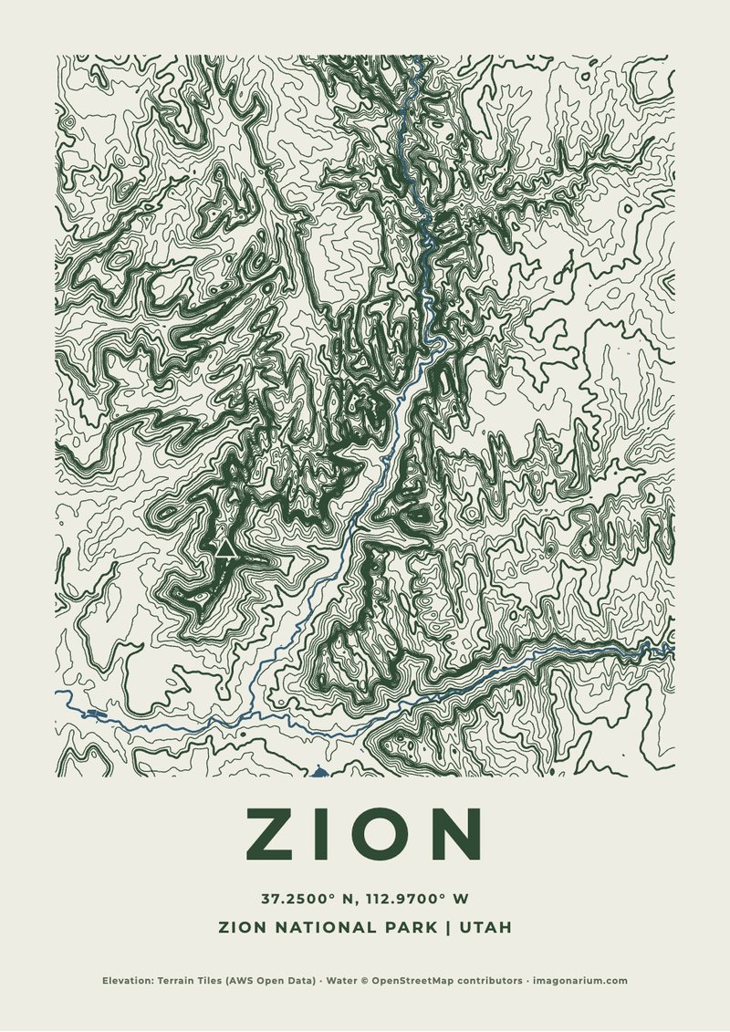 Zion topographic map print