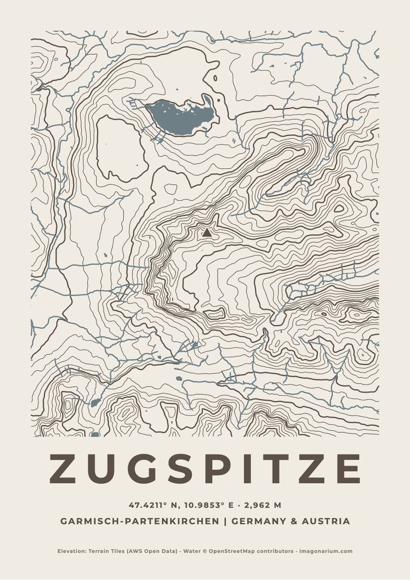Zugspitze topographic map print