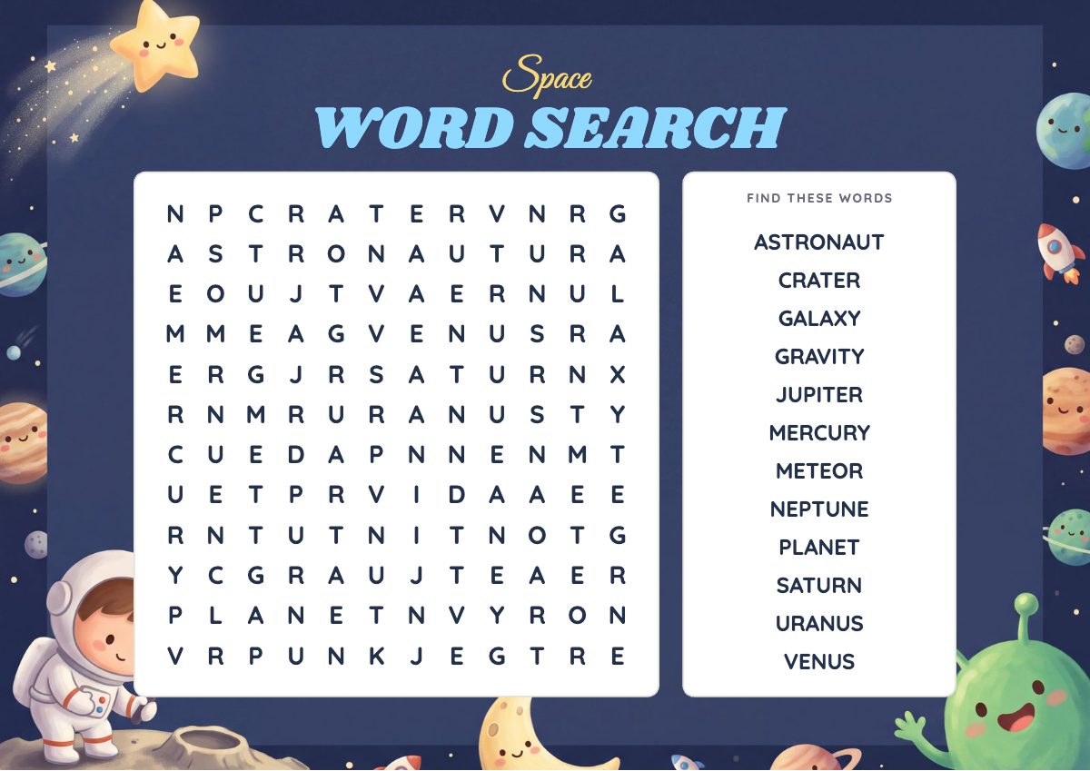 Space Word Search puzzle