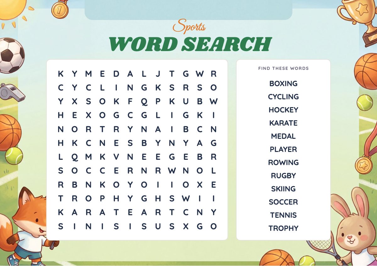 Sports Word Search puzzle