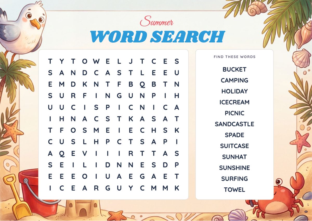 Summer Word Search puzzle