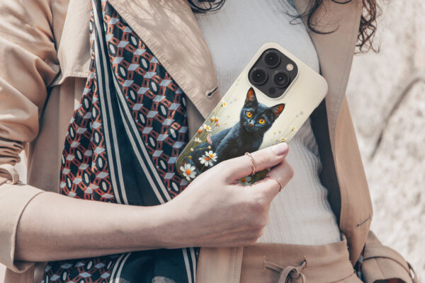 Cute Floral Black Cat Phone Case