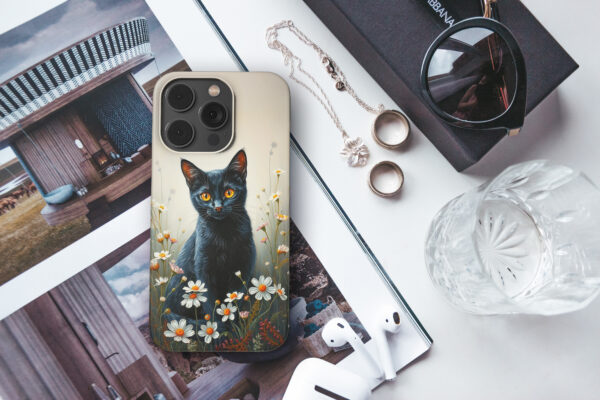 Cute Floral Black Cat Phone Case