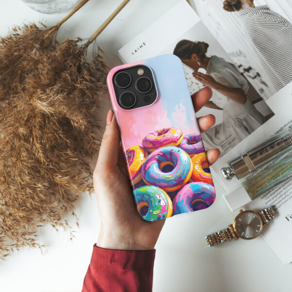 snap i14Pro real photo mockups p3 colorful donats oil painting style